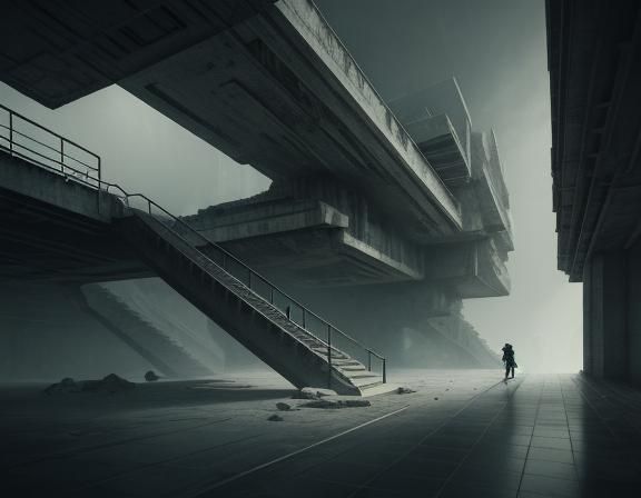 Dystopian Staircase in Brutalist Science Fiction Style