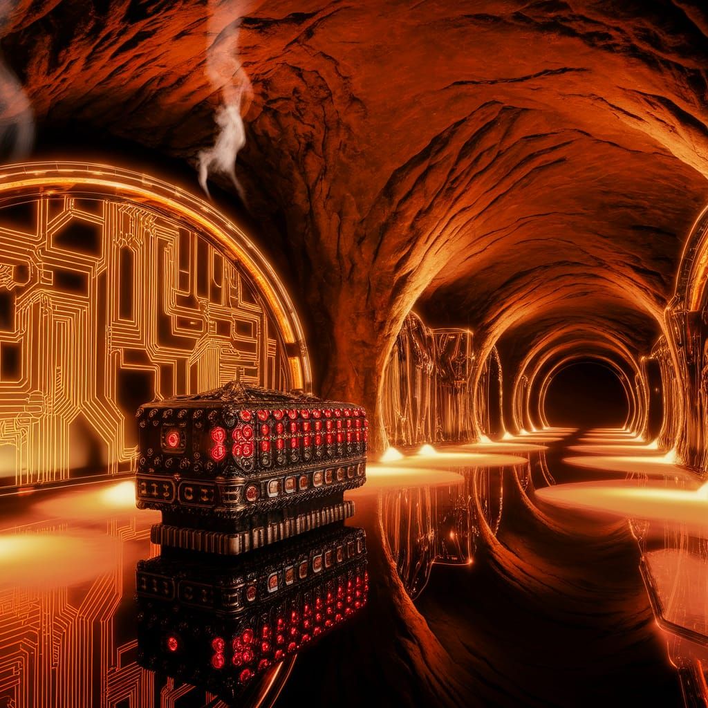 Subterranean Villain's Lair in Dramatic Amber Light