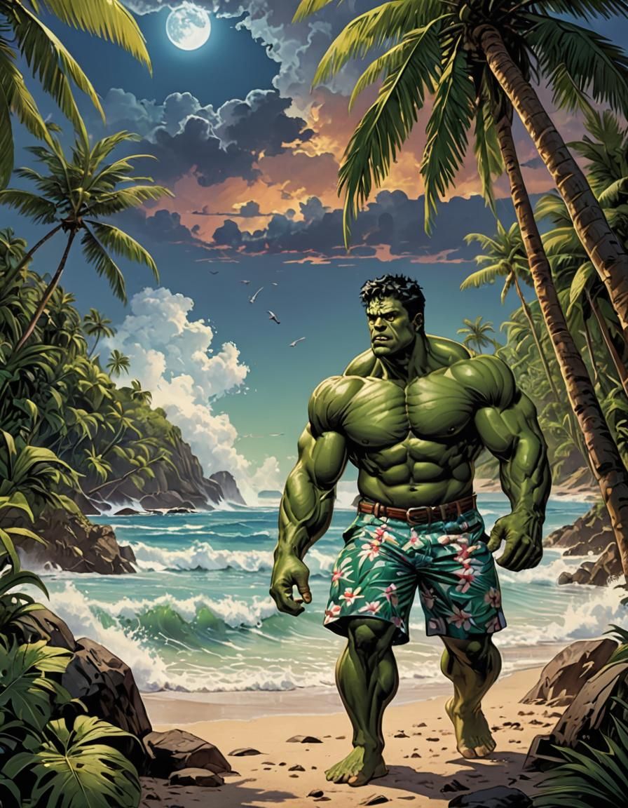 Hulk on Vacation in Comic Book Art