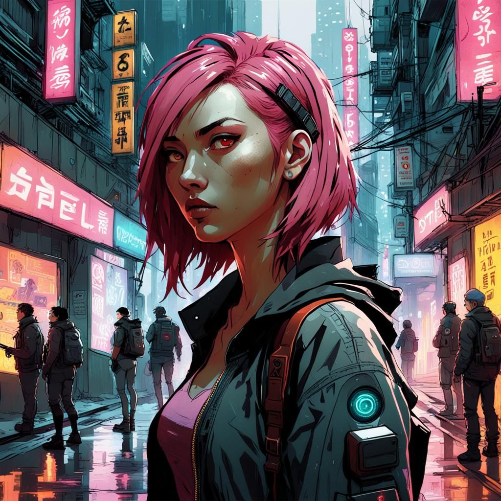 Cyberpunk Gamer Girl in Neon Cityscape
