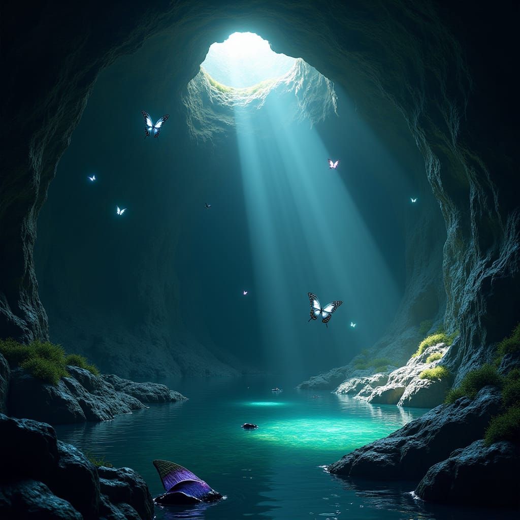 Mystical Cave with Bioluminescent Life