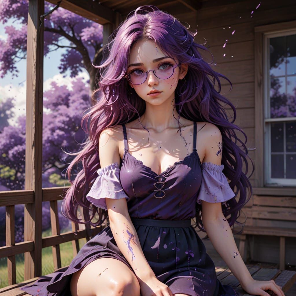 Anime Woman with Violet Eyes, Ink Art Style