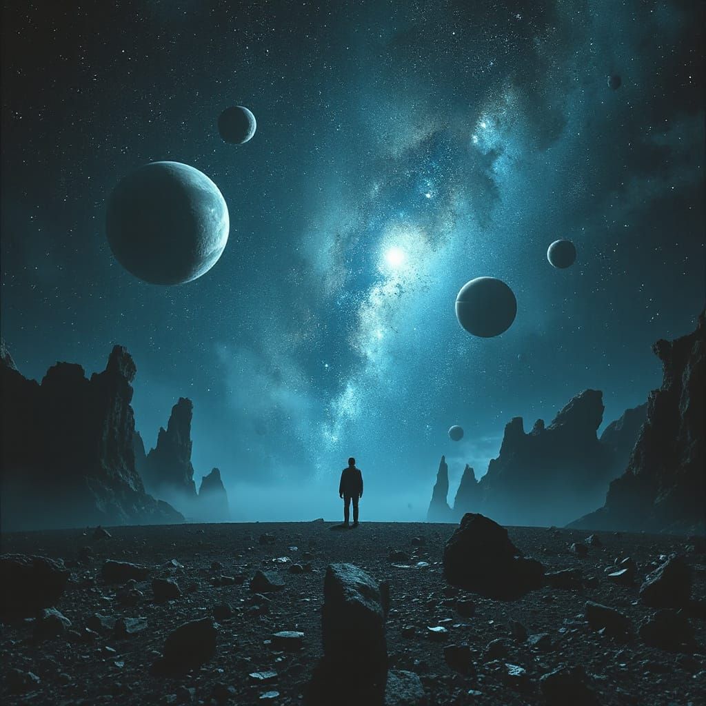 Desolate Cosmic Landscape in Surrealist Style