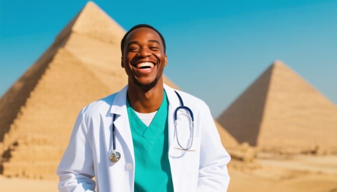 Joyful Egyptian Doctor in Modern Clinic