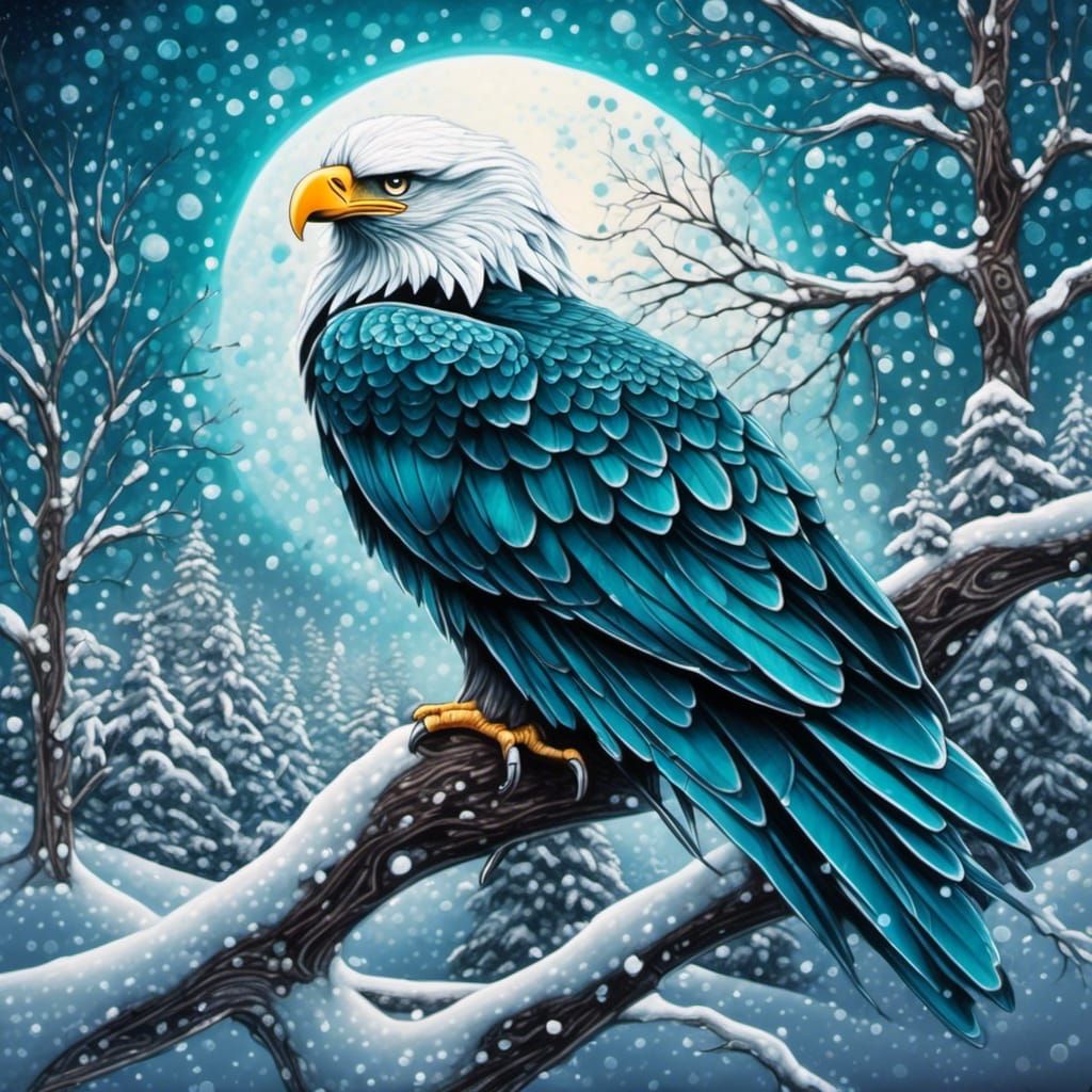 Teal and White Eagle in Winter Wonderland