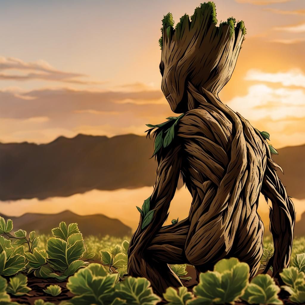 Suggestive Groot Looking Back at Camera