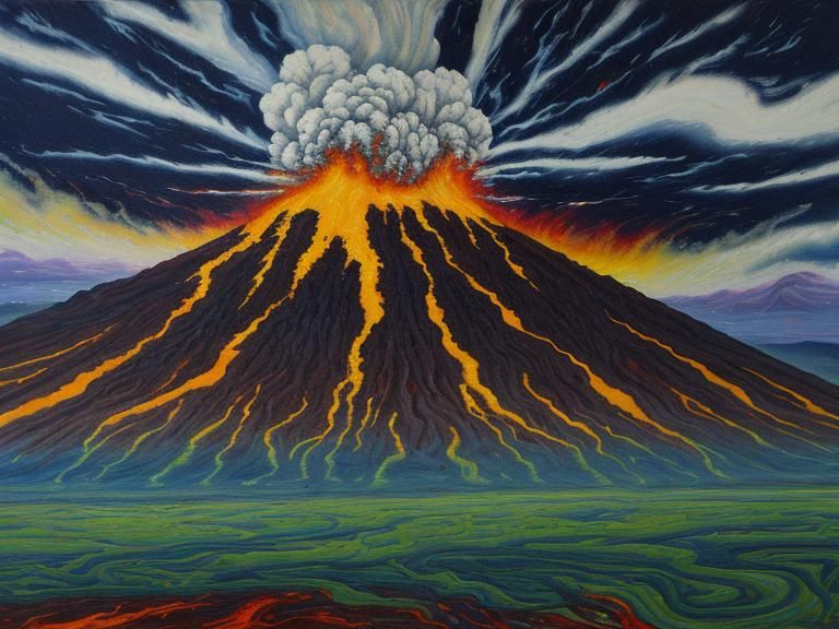Volcanic Eruption: Apocalyptic Expressionist Painting