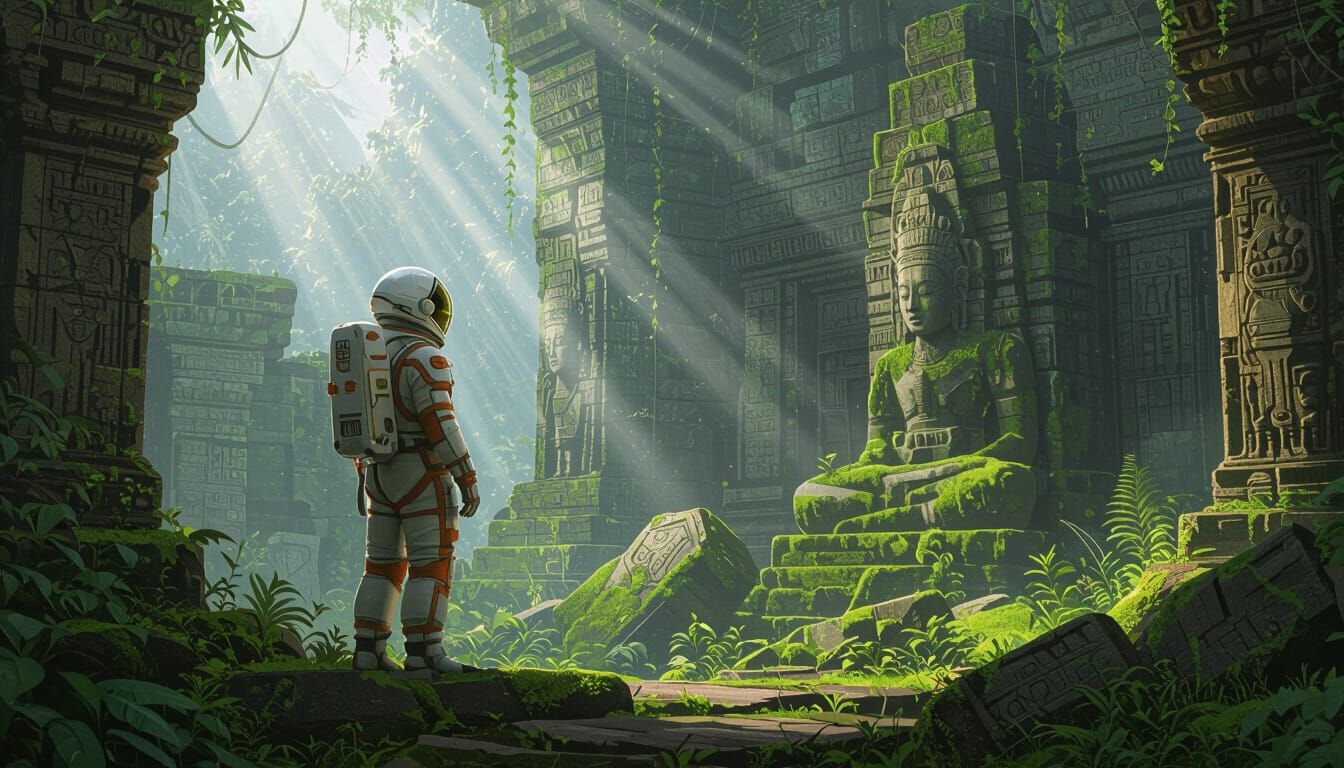 Astronaut Discovers Ancient Ruins on Lush Green Planet