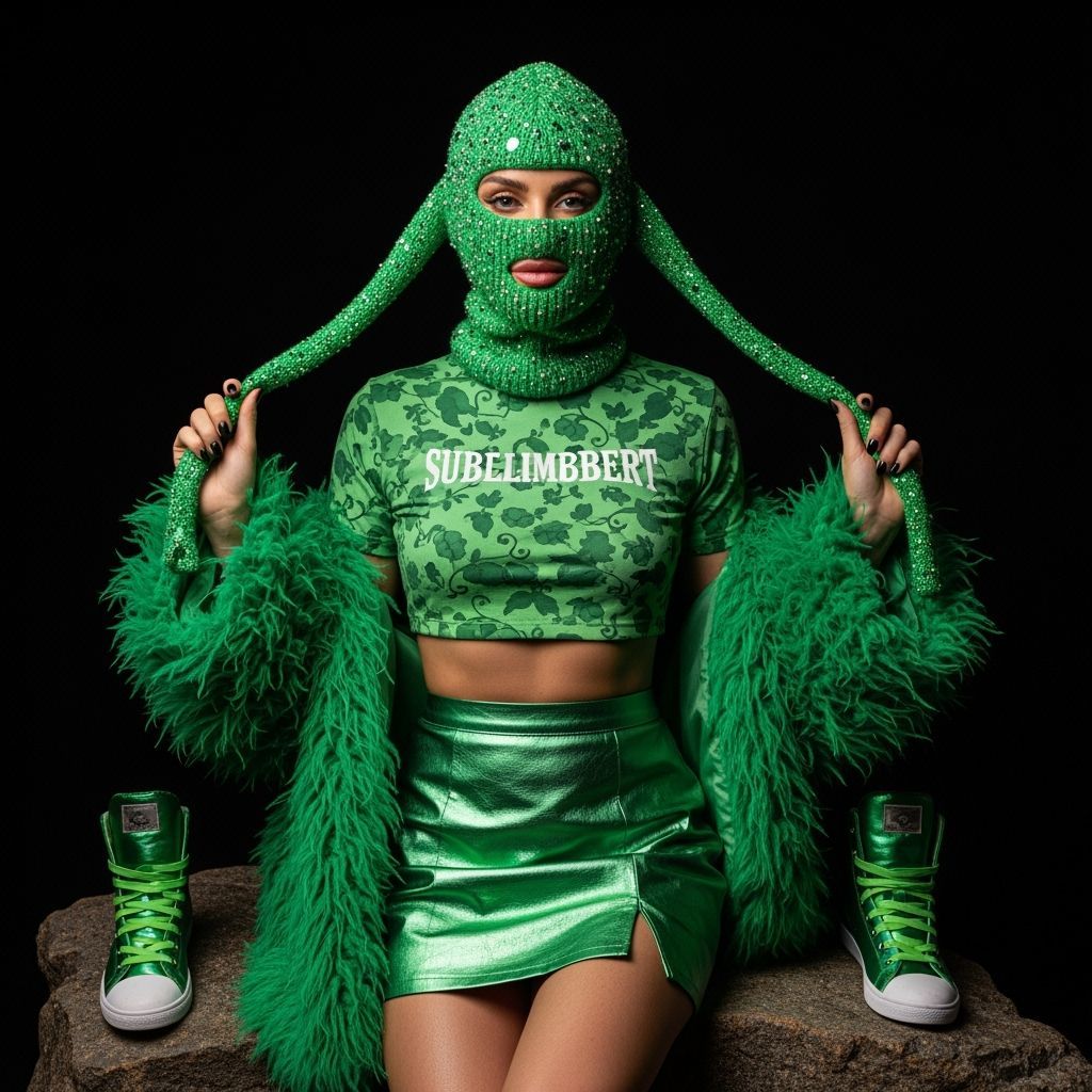 Woman in Jeweled Balaclava, Digital Art