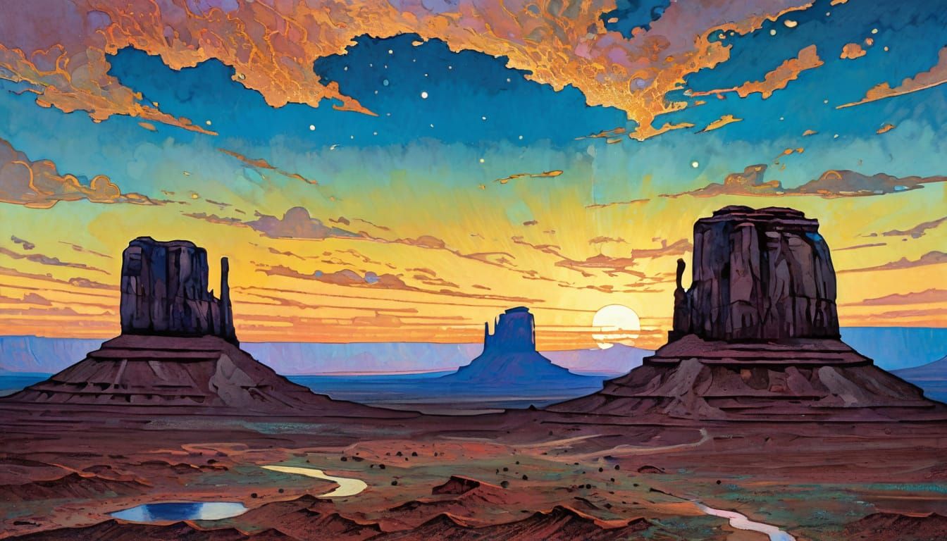 Monument Valley Sunset in Vibrant Impressionist Style
