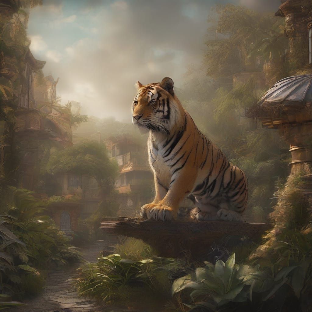 Steampunk Tiger Emerges from Brass and Copper Stripes