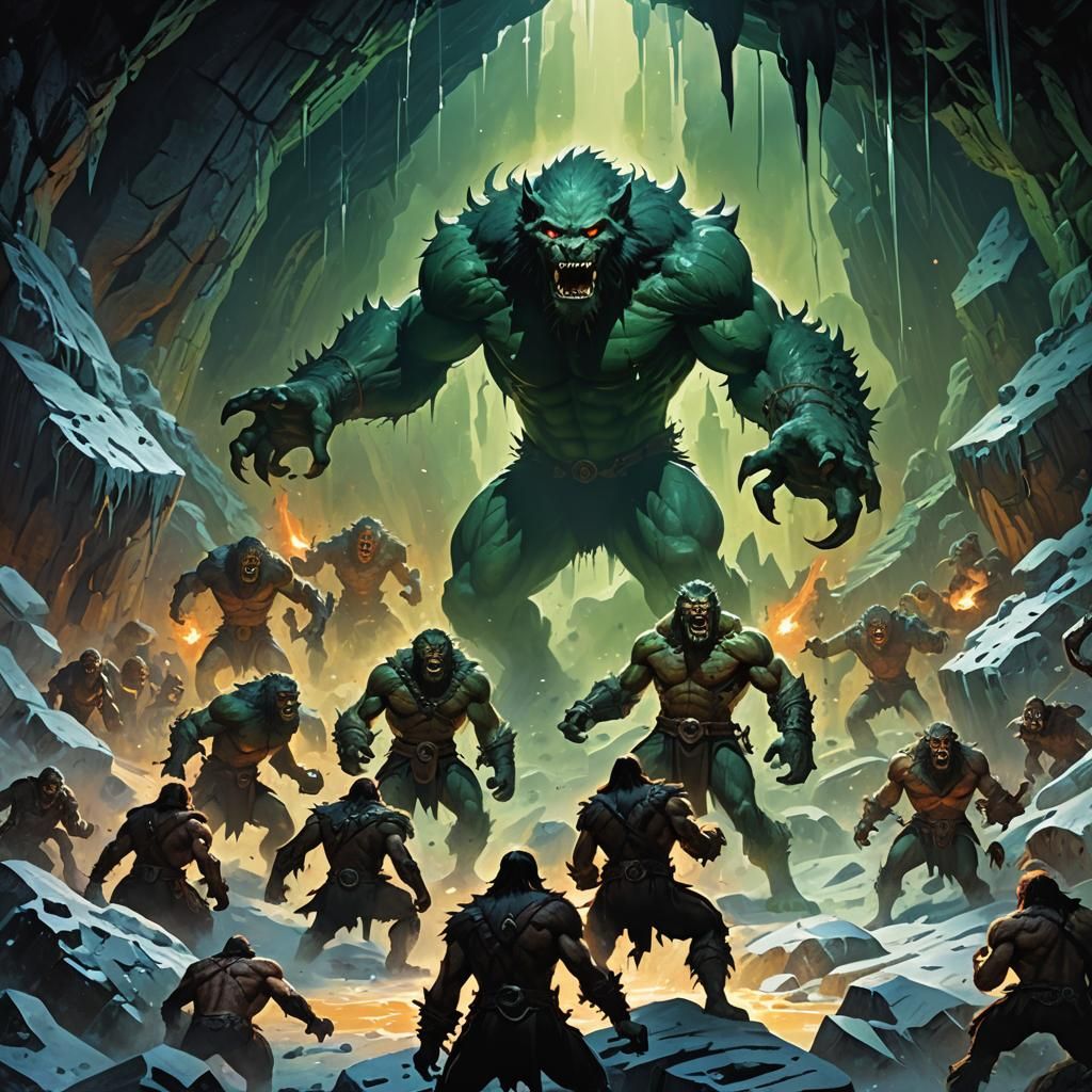 Cyclops Werewolf Pack in Lost Caverns: Fantasy Art