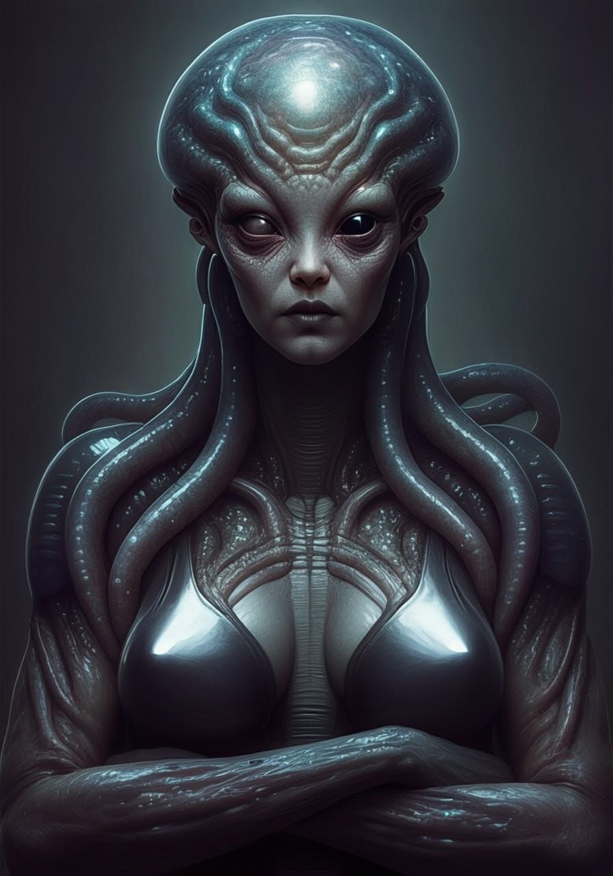 Dark, Alien Goddess in Bioluminescent Hues