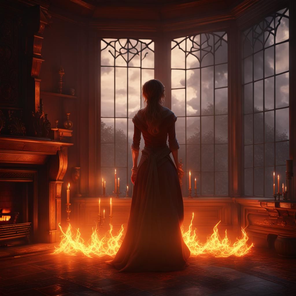 Eerie Fireplace Scene in Dark Fantasy Style
