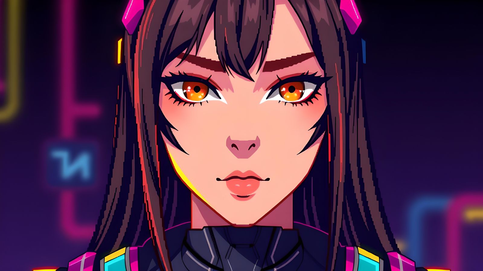 Cyberpunk Anime Woman in 8-bit Pixel Art