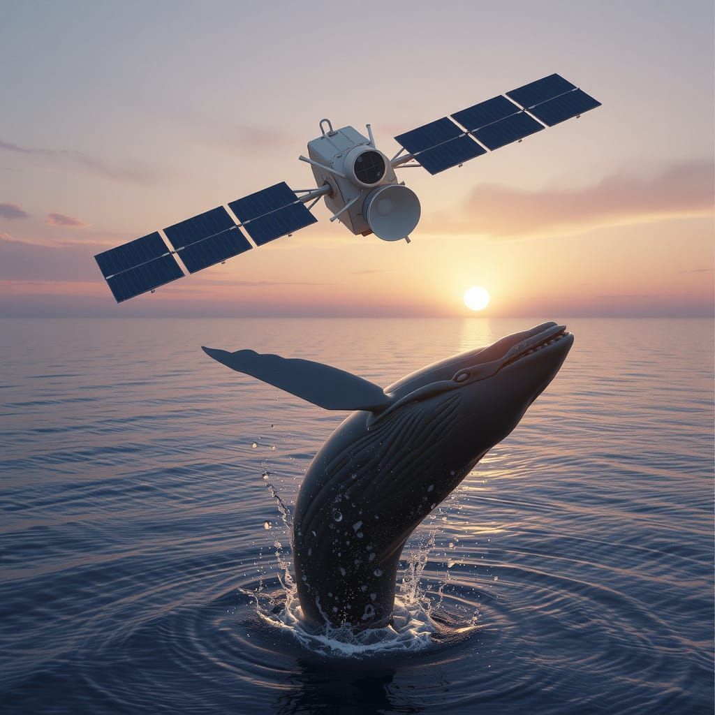 Whale and Satellite in Cosmic Ocean