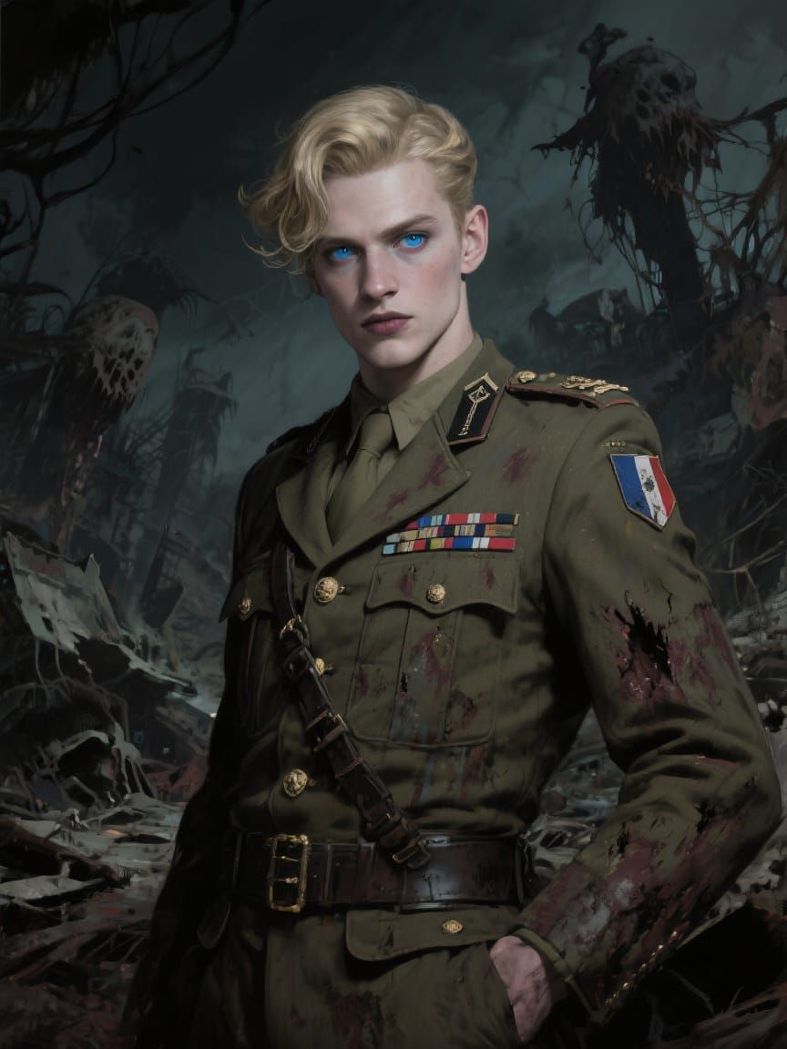 Effeminate French Sergeant in Post-Apocalyptic Horror Art