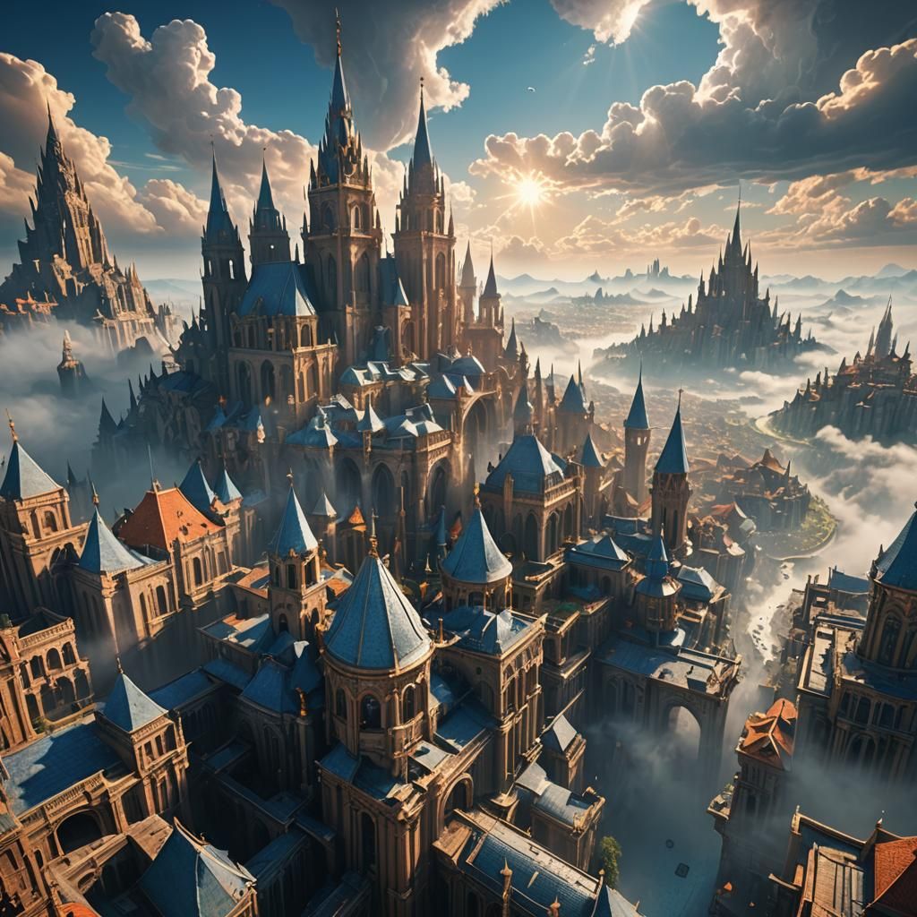 Fantastical City Floating Among Clouds in Unreal Engine