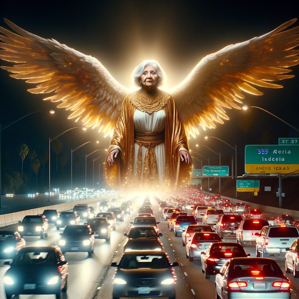 Radiant Angel Appears on Highway in Dream Fantasy