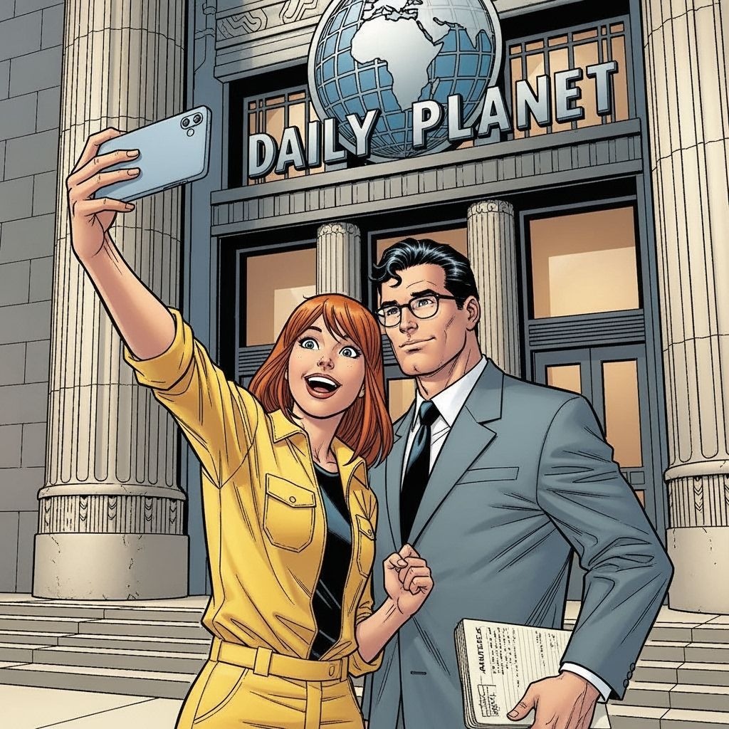 April O'Neil and Clark Kent Selfie in Jim Lee Comic Style