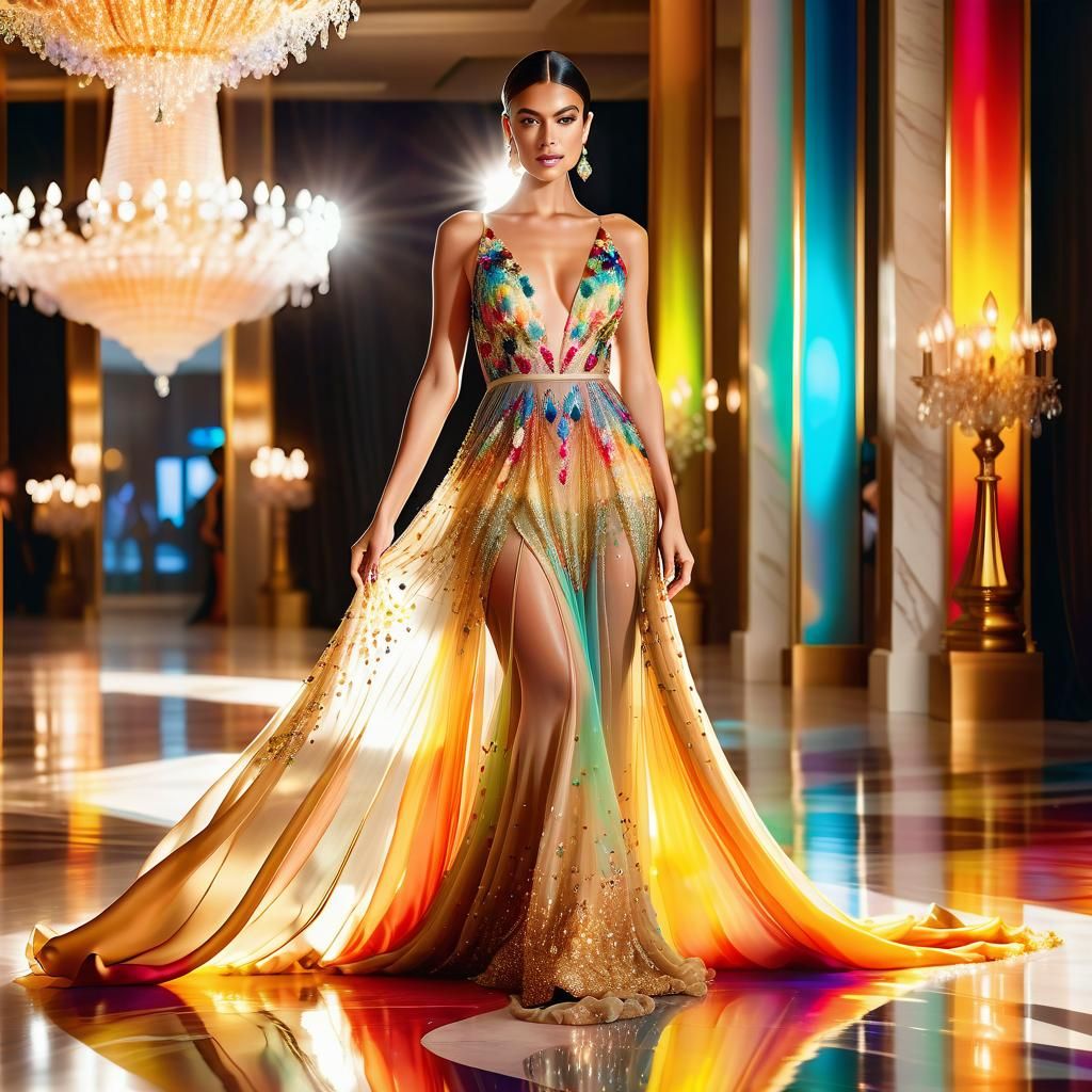 Elegant Woman in Gown: Vivid Digital Art