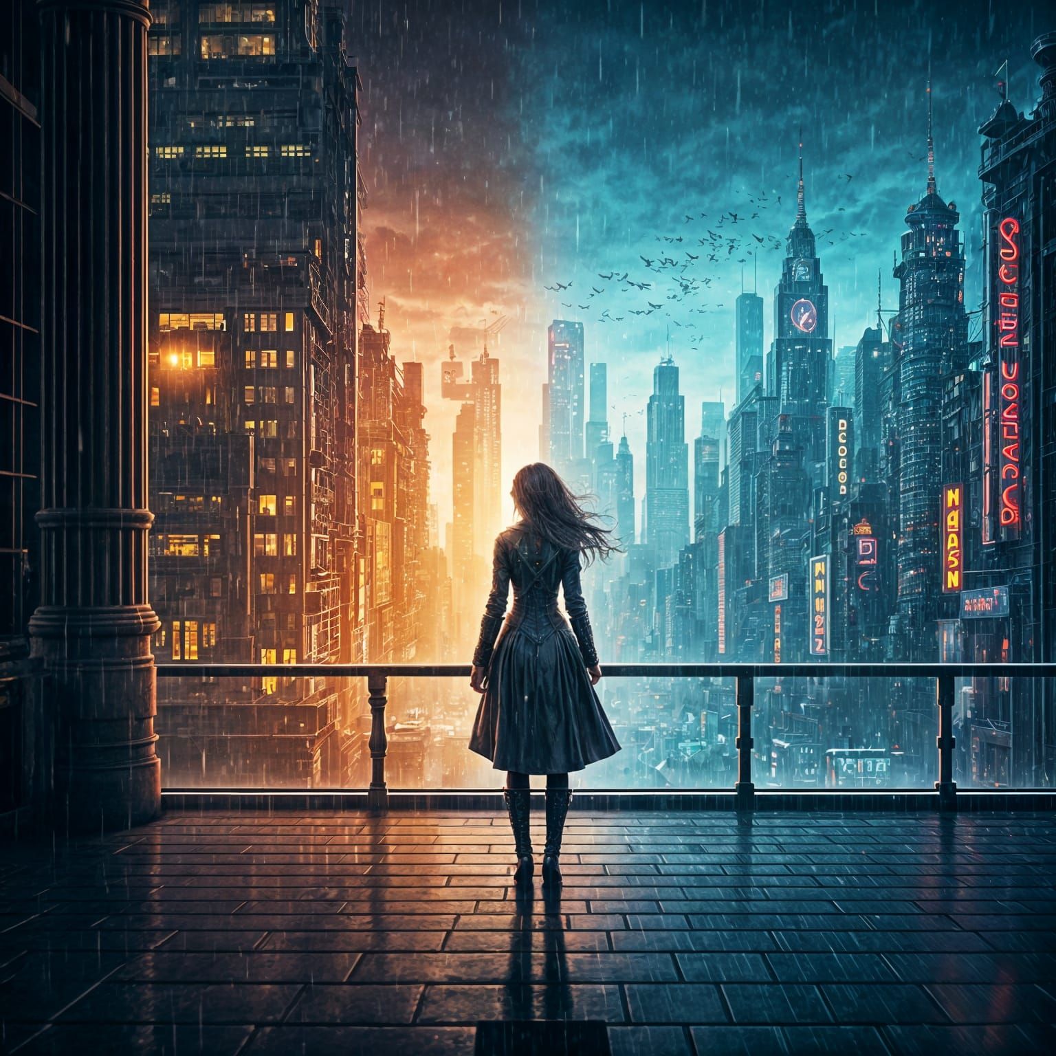 Pixel Art: Steampunk Meets Cyberpunk Cityscape