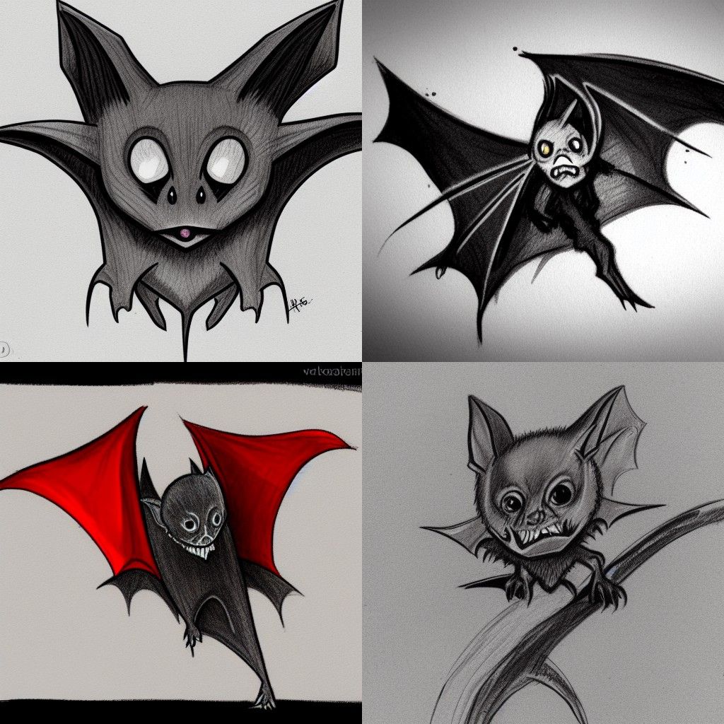 Vampire Bat Simple Line Art Sketch