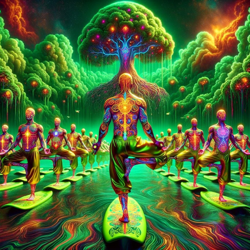 Humanoids Surf Fiery Clouds in Psychedelic Dreamscape