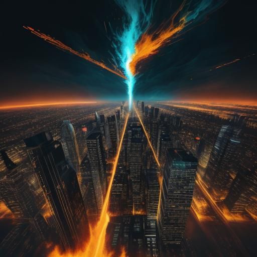 Surreal Flames Engulfing Cityscape in Dreamlike Colors