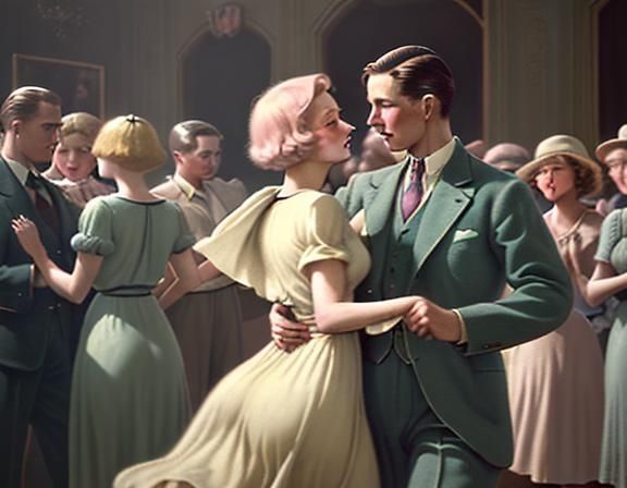 Romantic 1930s Dance Encounter in Oil Painting Style
