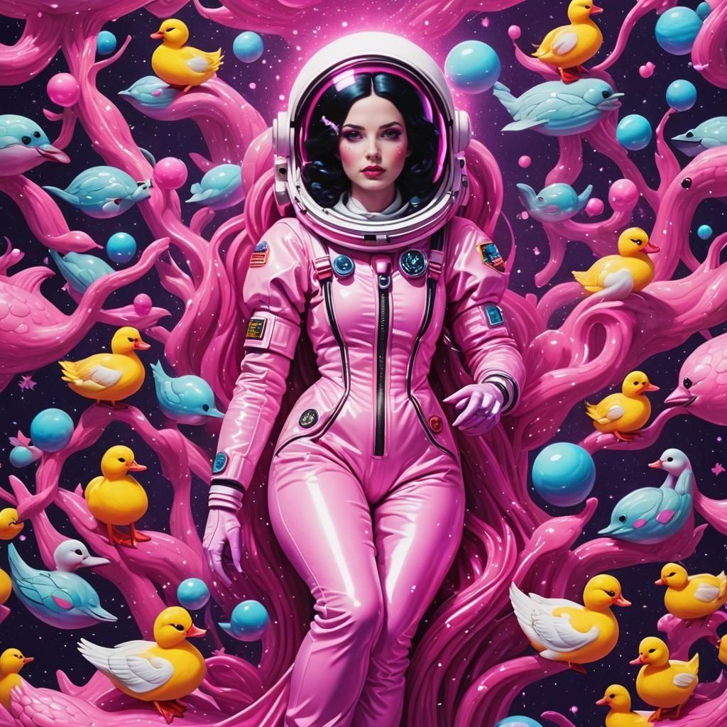Snow White Space Mermaid with Cosmonaut Ducks
