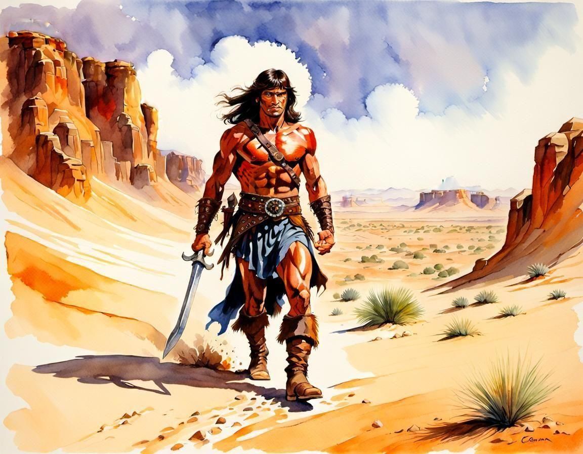 Desert Trek: Heroic Fantasy in Watercolor Style