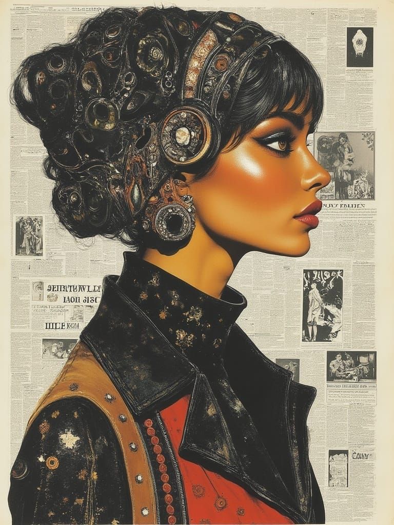 Magical Realism Fashion Model Sketch in Newspaper Print