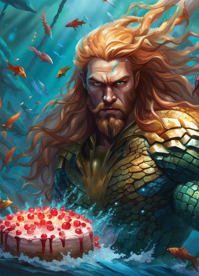 Aquaman with Cherry Cake: Hyperdetailed Digital Art