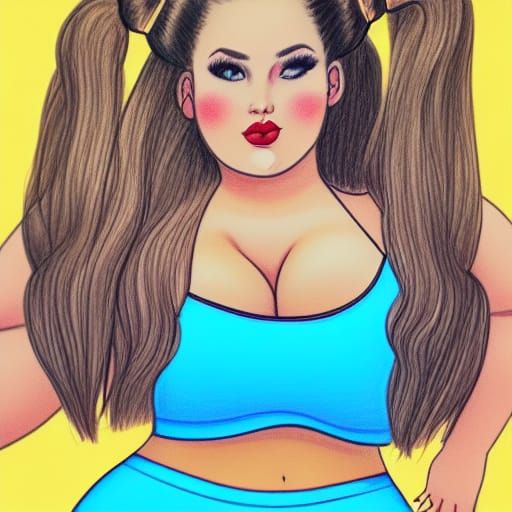 Voluptuous Brunette in Crayon Drawing Style