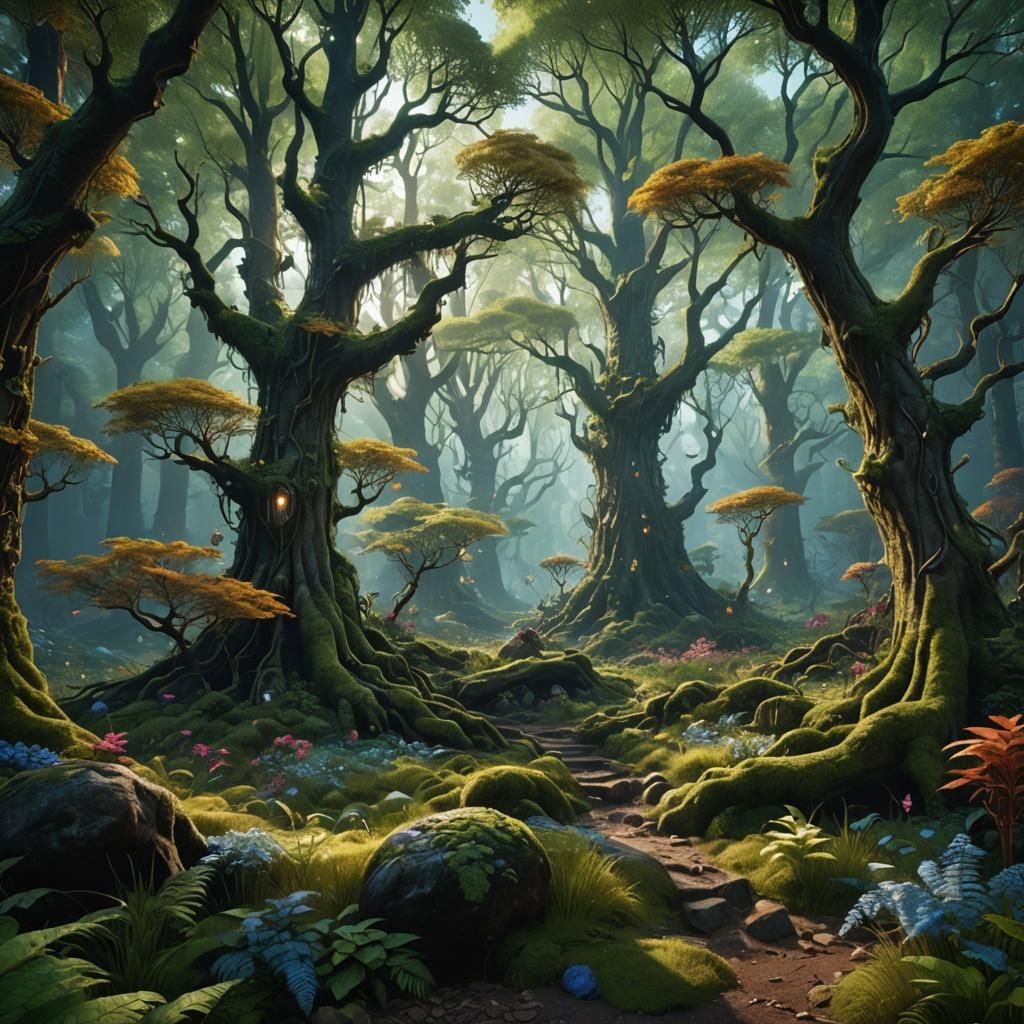 Mystical Magical Forest in Hyperrealistic Surreal Style