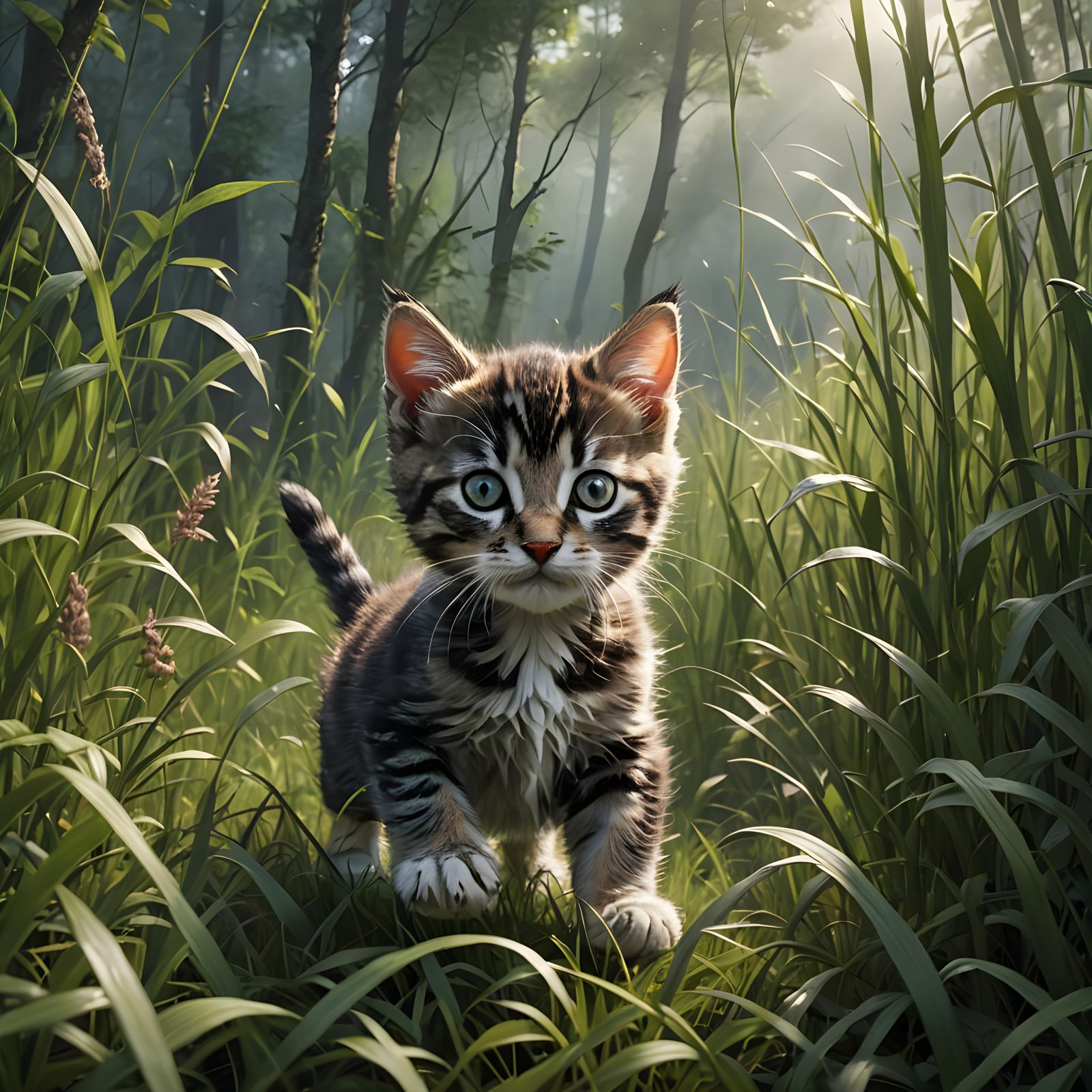 Kitten in Forest: Ethereal Fantasy Concept Art