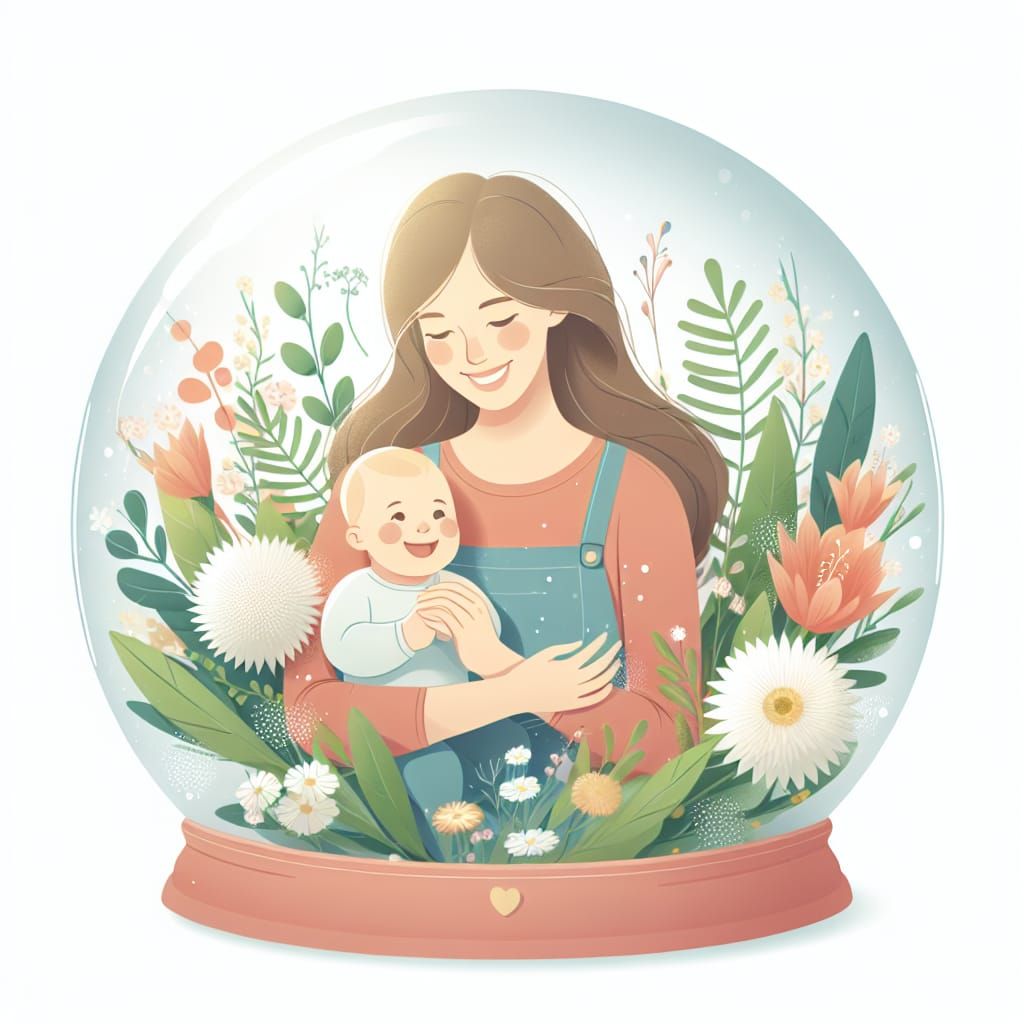 Mother and Child in Floral Glass Globe