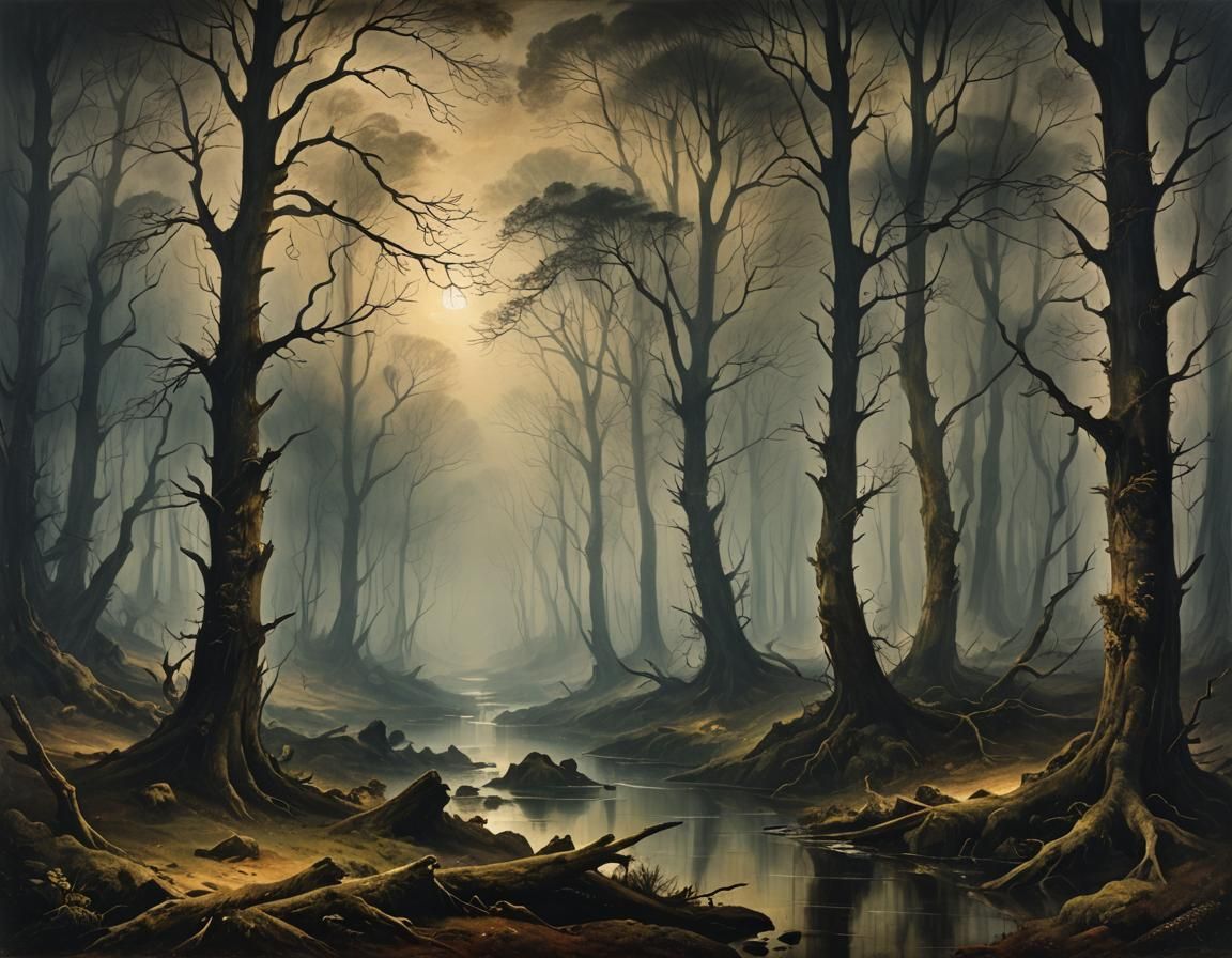 Mystical Forest Landscape in Romantic Style