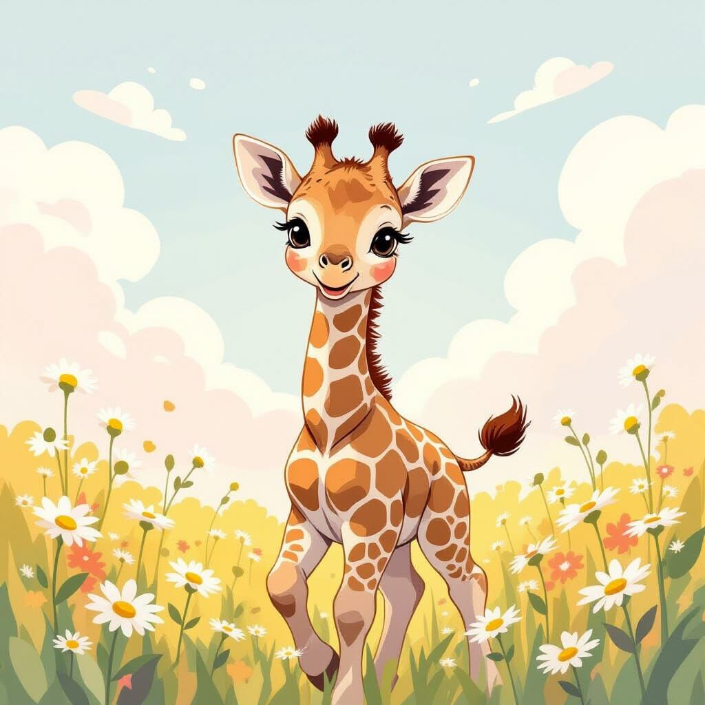 Pastel Giraffe Frolics: Minimalist Watercolor Art