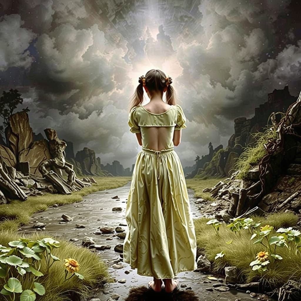 Girl Stands Firm Against Turbulent Skies in a Dramatic Storm...
