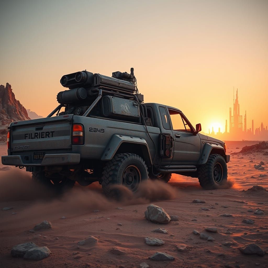 Cyberpunk-Style Pickup Truck Defies the Desert Wasteland