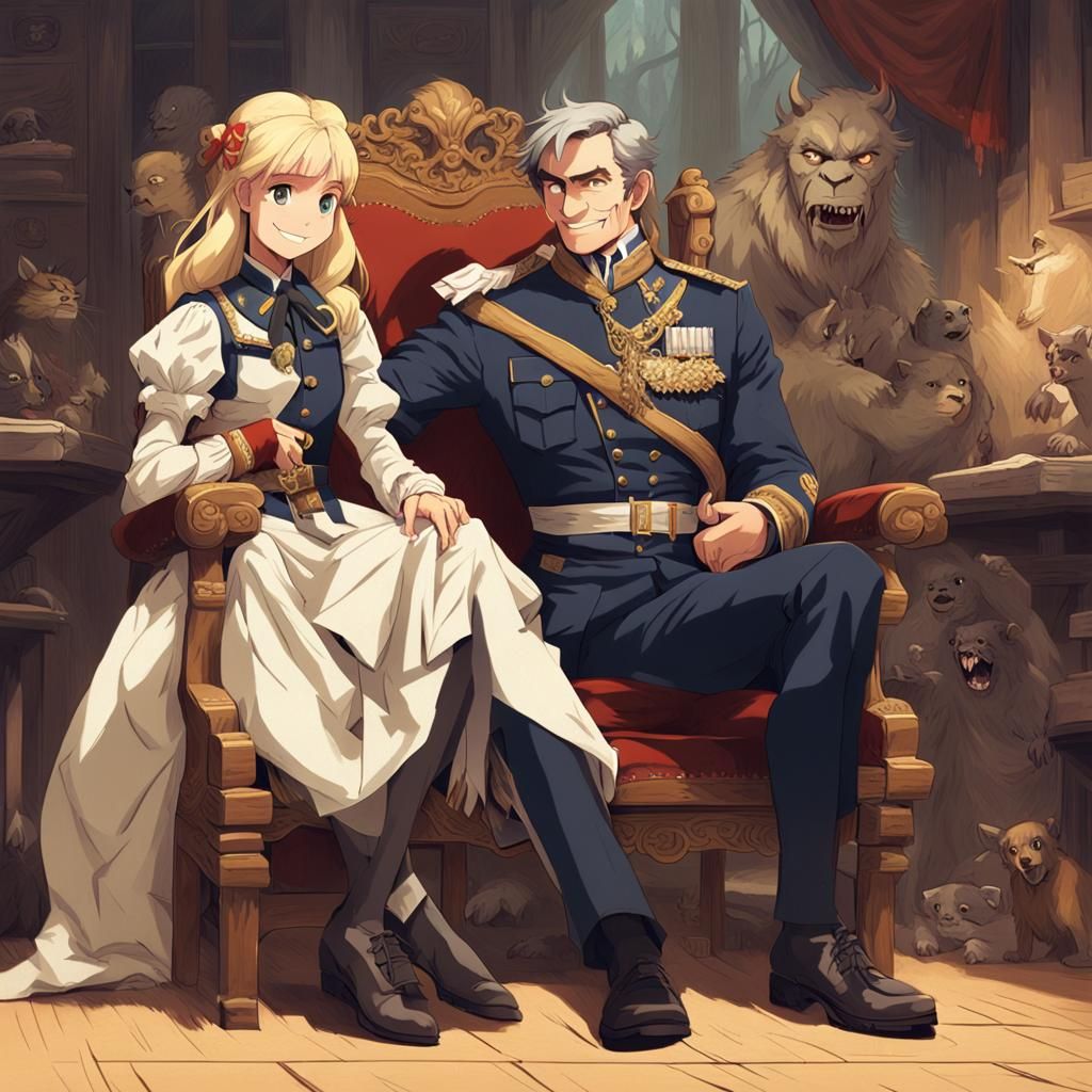 British Officer with Demon and Italian Woman: Anime Art