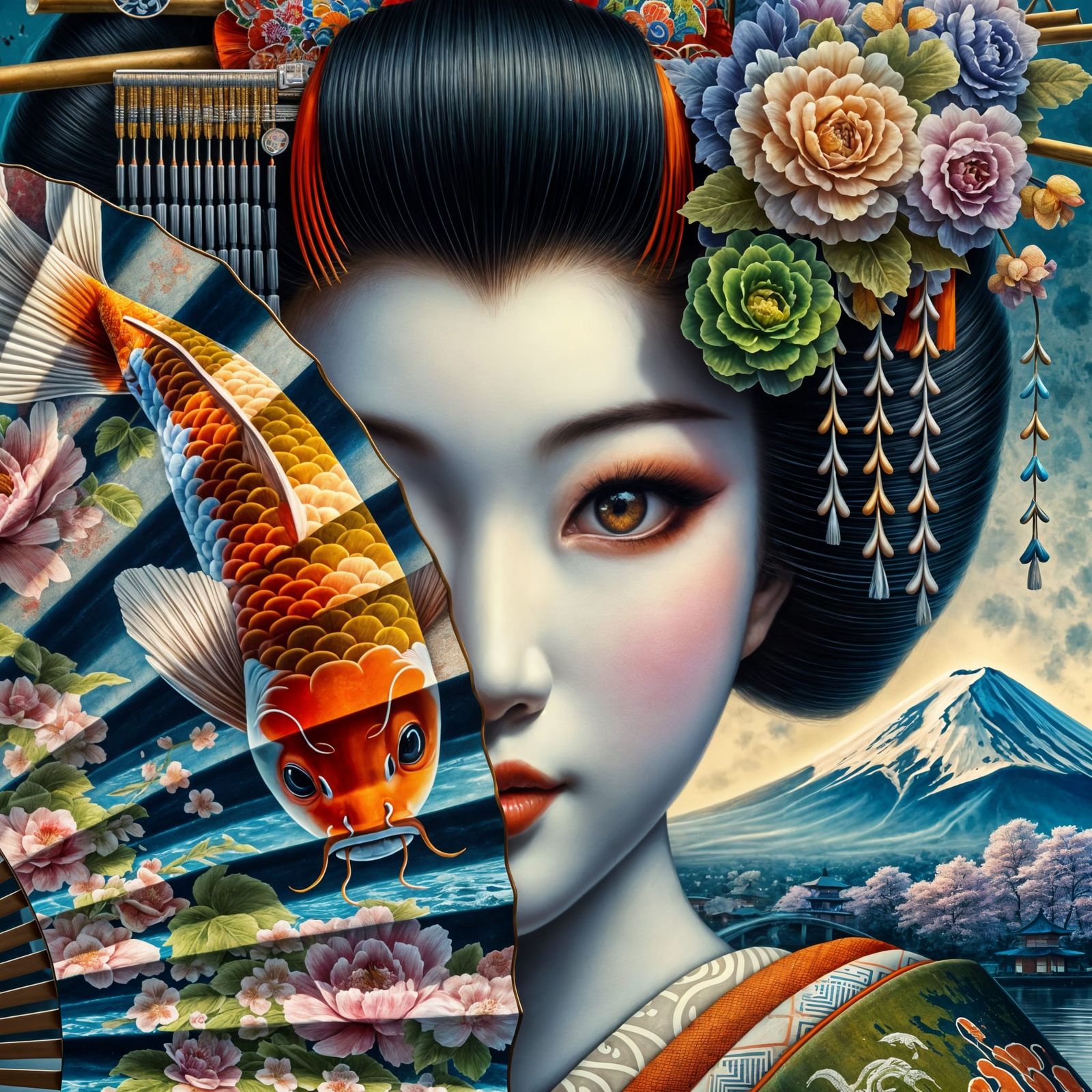A close-up Facial Portrait of a Traditional Japanese Geisha ...