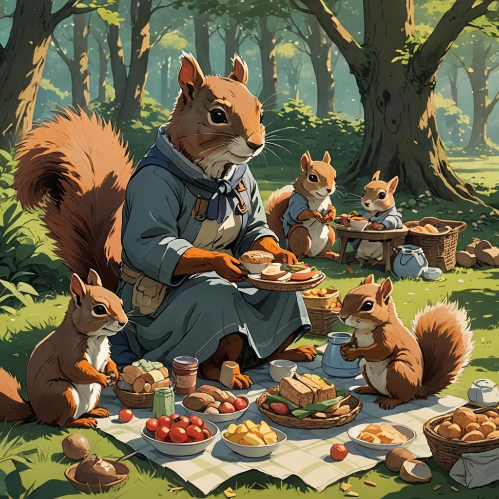 Squirrel Picnic in Anime Style