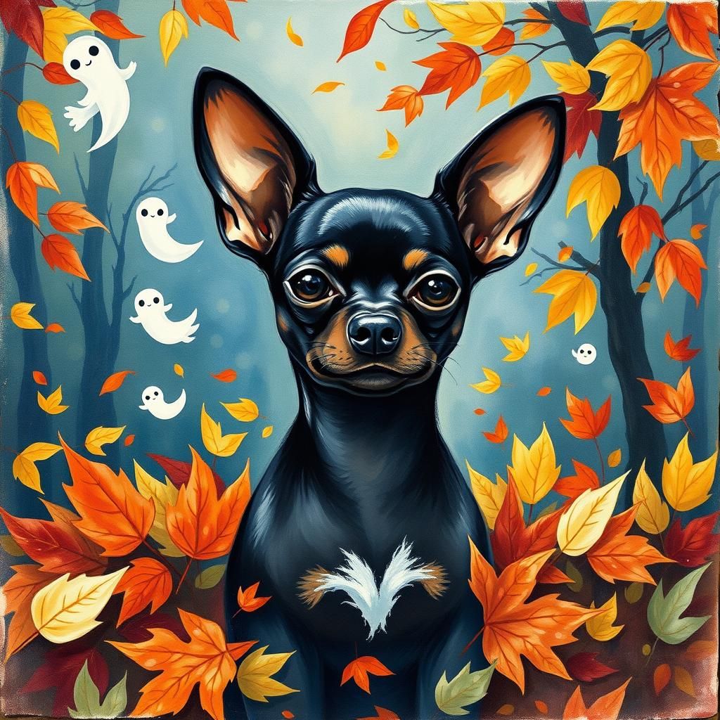 Autumnal Chihuahua in Expressive Watercolor Style