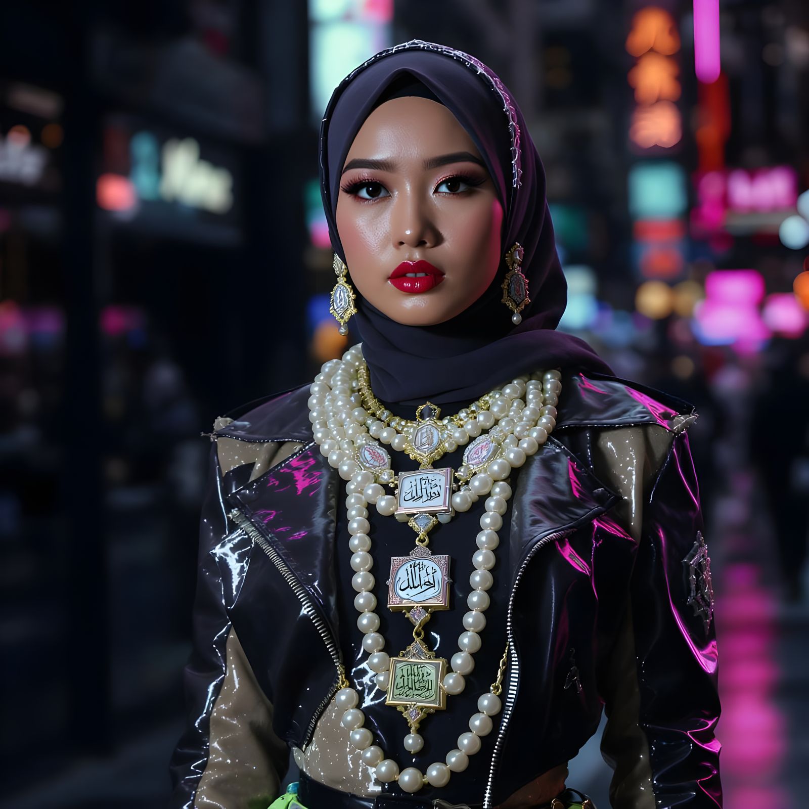 Futuristic Hijab Fashion with Pearl Body Chain