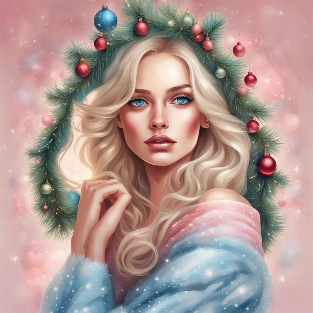 Blonde in Christmas Tree Costume: Fashion Illustration