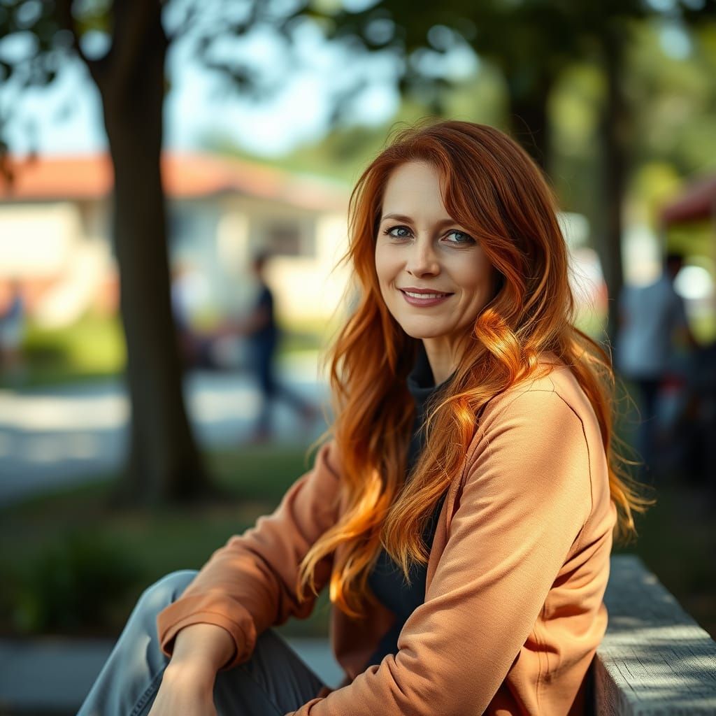 Serene Red Haired Woman in Casual Attire