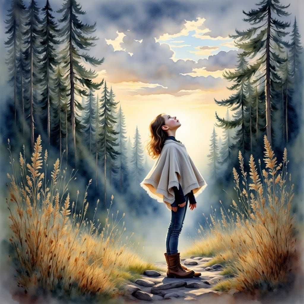 A whimsical girl with tousled hair, fingerless gloves, and a...